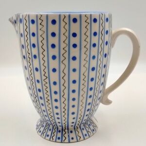 Starbucks Barista Pitcher 48 oz Ceramic White w Blue Dots Zig Zag 2003
